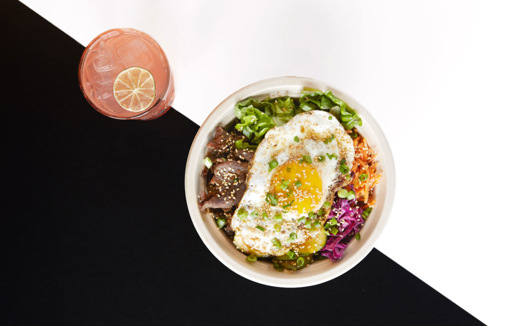 Bibimbap and a beverage