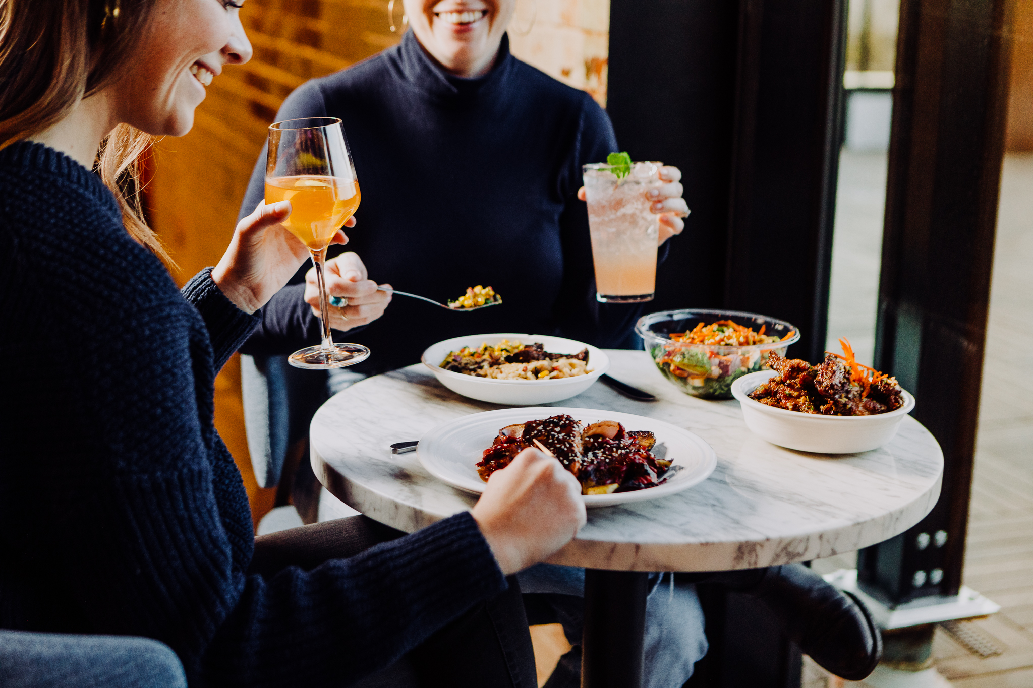 Woman eating at a table